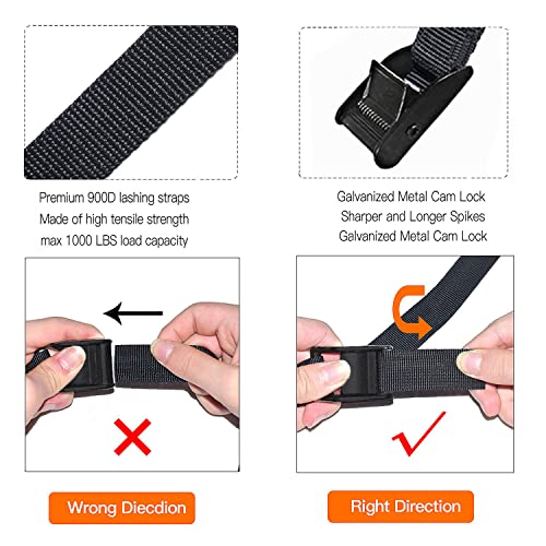 Heavy Duty Tie Down Straps 1" x 6.5 ft - 2pcs Black