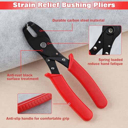 Strain Relief Crimper, Strain Relief Bushing Pliers Anti-Rust Low Carbon Steel Electrical Pliers Power Cable Fasten Wire Cable Tool for Assembly Electrical Strain Relief Bushing Wire Grommet