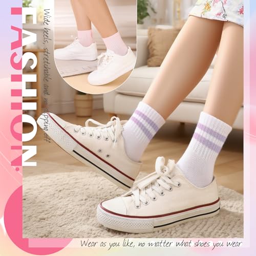 Jspupifip 6 Pairs Kids Girls Pink White Crew Athletic Socks Age 3-12