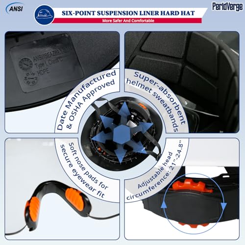 Full Brim Hard Hats Construction OSHA Approved with Visor-Vented Hard Hat with Neck Gaiter with Ear Loops,Safety Hard Hats for Men with Chin Strap ANSI Z89.1 Type 1 Class C,6-pt Suspension