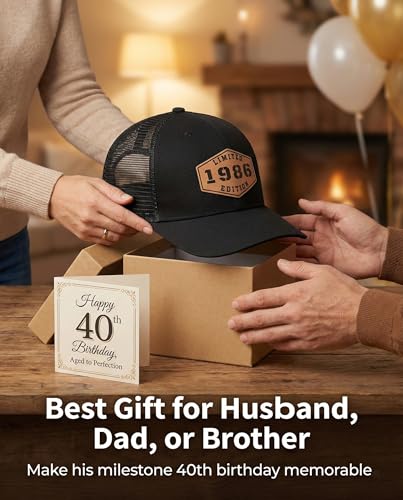 Lichfamy 1986 Trucker Hat with Patch - 40th Birthday Men’s Gift, Variation: Black