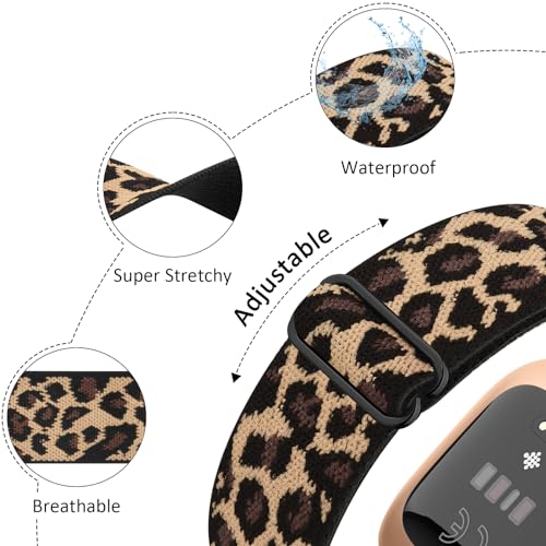 Adjustable Elastic Bands for Fitbit Versa 2 - Black & Leopard, 2-Pack