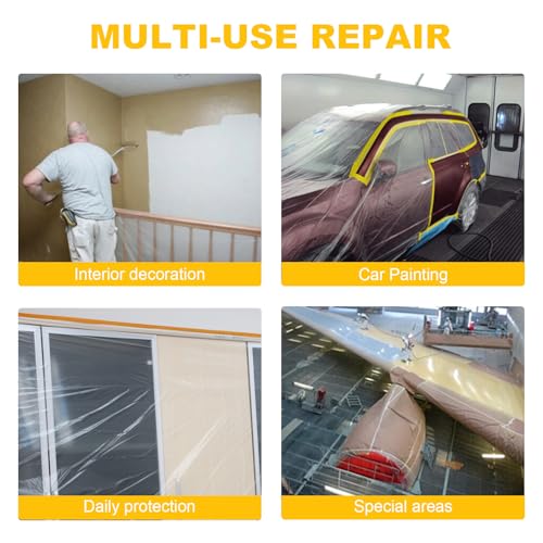 Tape and Drape, Pre-Taped Masking Film, for Automotive Covering Painting Paint Masking, 43.3-in x 66-Feet