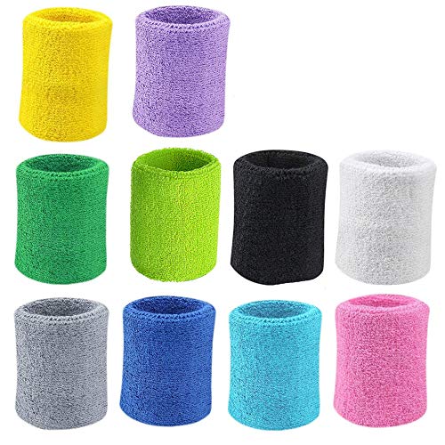 10 Pairs Cotton Sports Wristbands - Sweat Absorbing & Stretchy