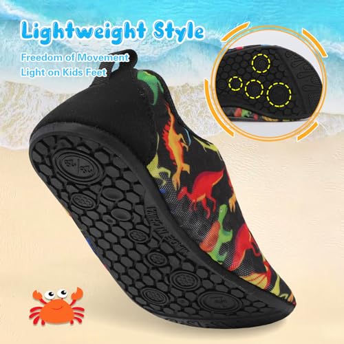 Kids Water Shoes Boys Girls Quick Dry Aqua Socks Non Slip Beach Surf Shoes - Dinosaur, Toddler 8-8.5