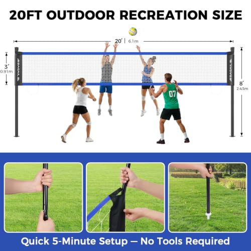 Portable 20FT Volleyball Net Set with Carry Bag - Blue