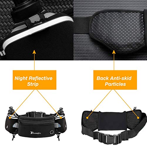 Hydration Belt with 2 Water Bottles - Adjustable Waist Pack - Black