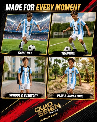 Quad Seven Boys 2-Piece Soccer Jersey & Athletic Shorts Set - Light Blue Argentina 16-18