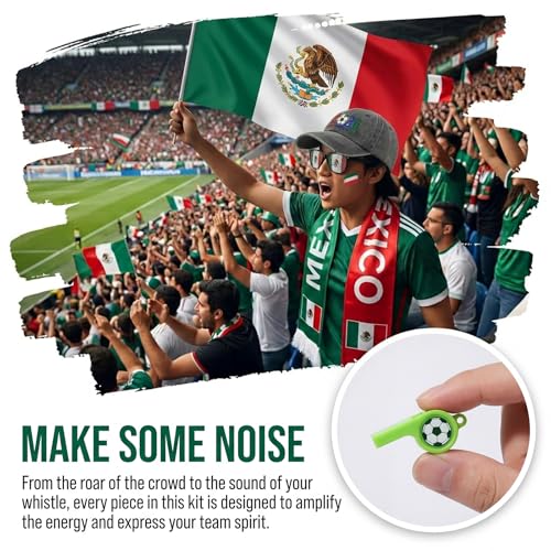 2026 World Cup Fan Set - 12 Pcs Mexico Kit with Flag, Scarf, Whistle & More