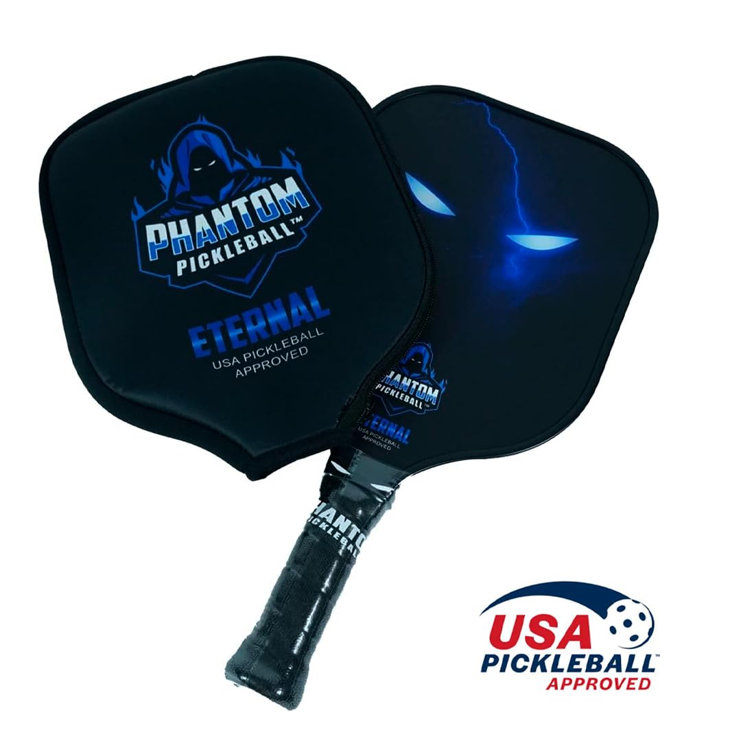 Phantom Pickleball Paddle Eternal 14mm - Carbon Fiber - USA Pickleball Approved - Max Grit and Spin Elongated Body Pickle Ball Paddle - Lightweight Pickleball Racket with Polypropylene Core