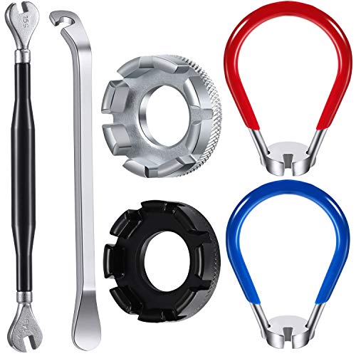 Bicycle Spoke Wrench Set - 6 Piece Tool Kit with Tire Lever