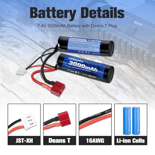 3000mAh 7.4V Nunchuck Airsoft Battery with Dean-Style T Plug