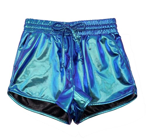 Girls Shiny Blue Metallic Shorts 6-7 Years Sparkly Dance Costume Outfit