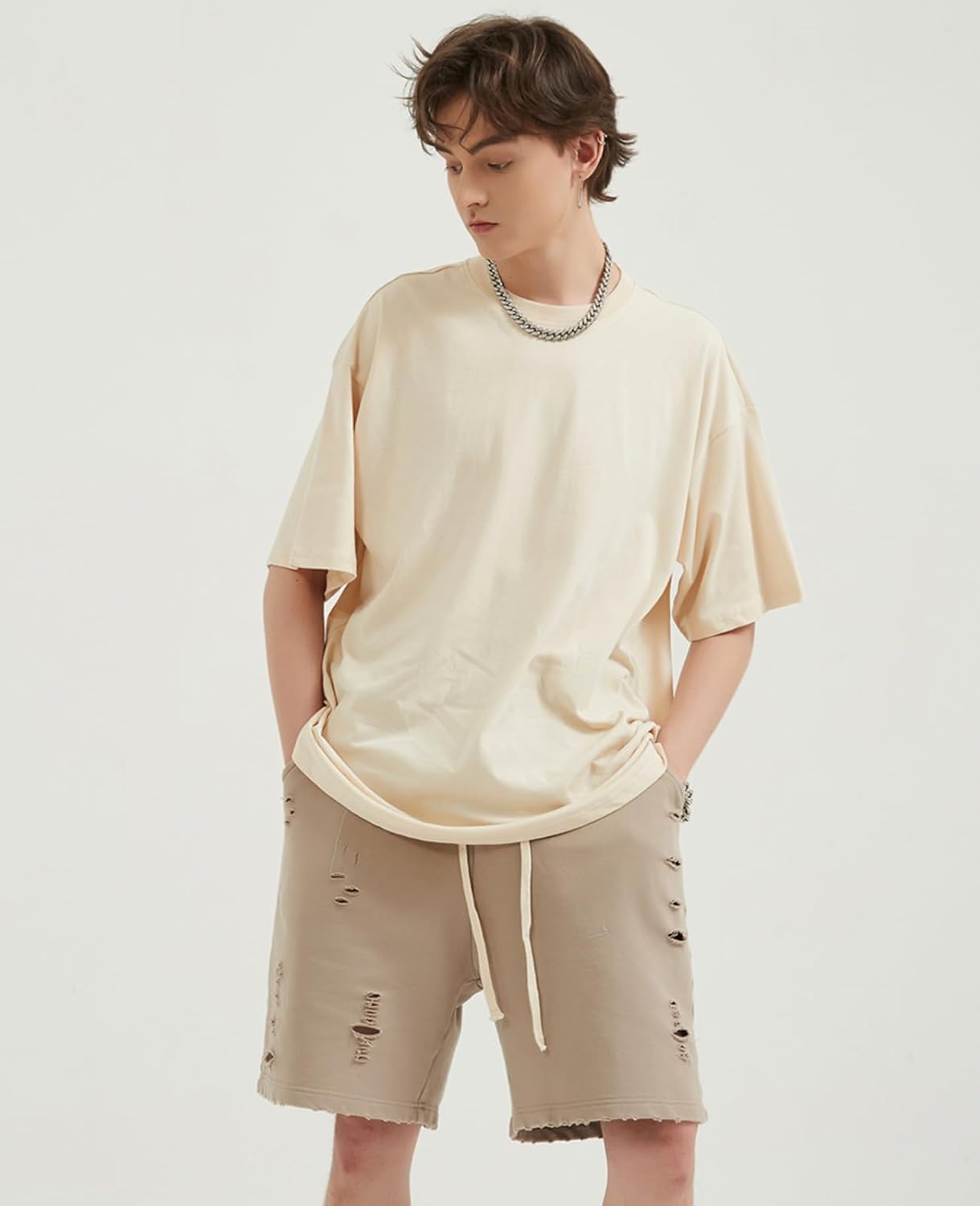 Skiennix Men's Oversized T-Shirt - Loose Fit Crewneck for Streetwear & Gym | Heavyweight Short Sleeve