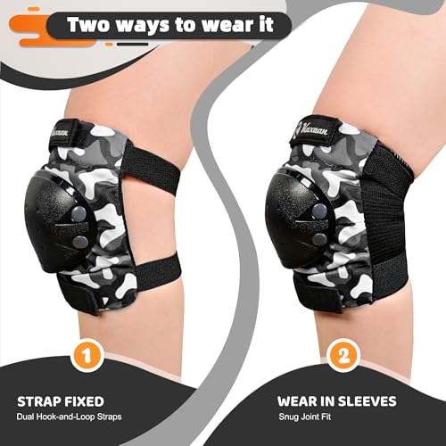 Kuxuan Kids Camo Knee Pads Medium with Drawstring Bag - Protective Gear Set