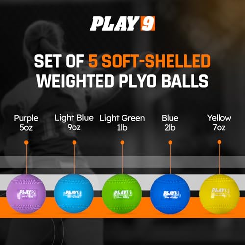 SHOP PLAY 9 Set of 5 Plyoball Weighted Balls for Baseball Training – Heavy Mini Throwing & Pitching Practice