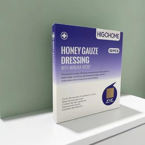 HIGOHOME Manuka Honey Gauze Dressing, 4"x4"- 10 Individual Pack, Manuka Honey Wound Care Gauze, for Cuts, Scald and Burns for Wound Healing Dressing