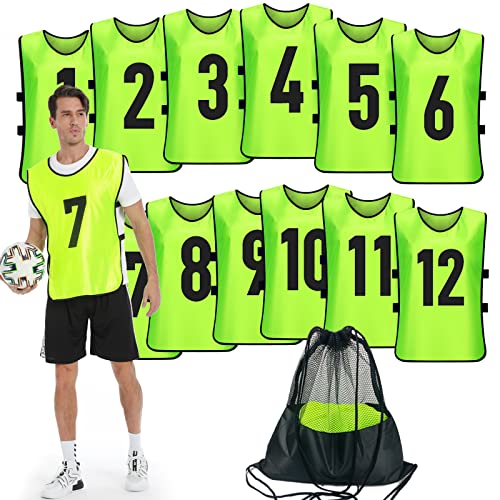 12 Pcs Youth Sports Pinnies - Numbered Practice Jerseys