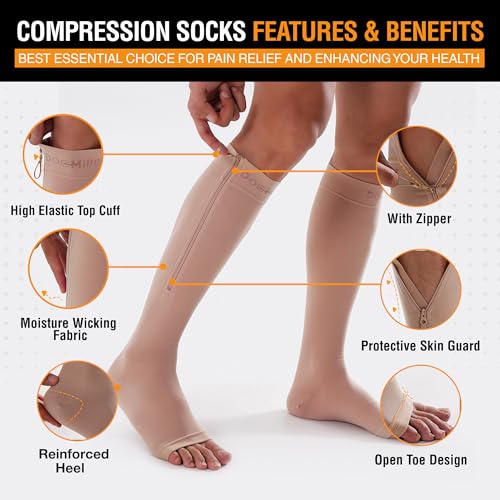 Doc Miller Large Beige Zipper Compression Socks 15-20 mmHg for Men & Women