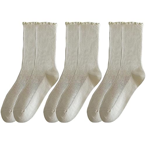 Cute Ruffle Frilly Crew Socks - Medium / 3 Pairs White
