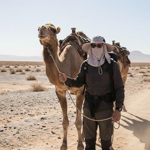 Men Women Safari Bucket Hat with Face Cover and Neck Flap Sun Protection