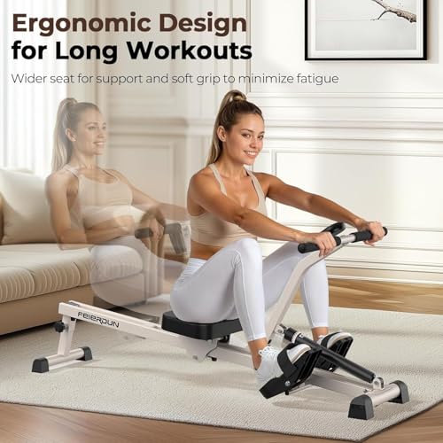 Hydraulic Rowing Machine - Compact Adjustable Rower with 12 Resistance Levels - A-White