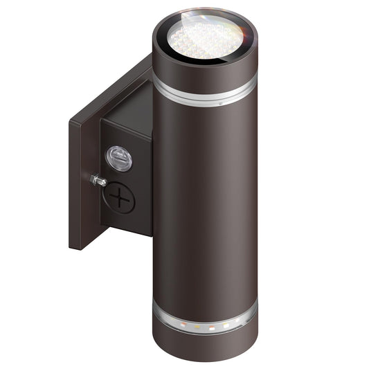 dephen Outdoor Up Down Wall Light, Dusk to Dawn LED Exterior Sconces Light 3000K/4000K/5000K /10W/20W/30W Adjustable, Brown Aluminum Modern Cylinder Porch Lights (UL-Listed)