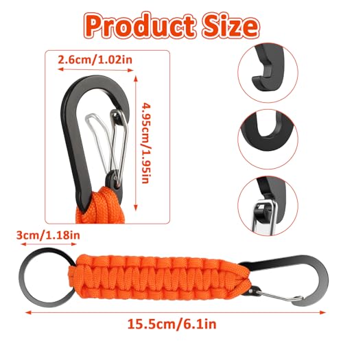 Heavy Duty Paracord Keychain Set - 2pcs Orange Keyring Clips