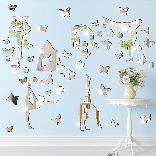 Gymnastics Wall Decals Silhouettes Sport Art Girl Vinyl Decals Wall Sticker Fits Kids Room Decor Home Decor for Living Room Bathroom Removable Modern Mirror Tile Sticker for Yoga Room Gym Bedroom