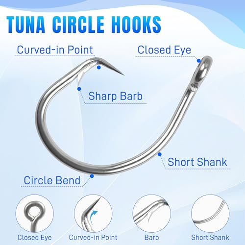 2X Strong Stainless Steel Circle Fishing Hooks - 8/0, 20-Piece Set
