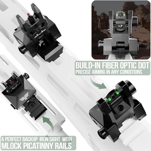 Flip-Up Fiber Optic Iron Sights for Picatinny Rail - Adjustable Backup Sights with Red Green Dots