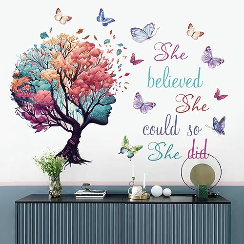 Inspirational Quote Wall Decal - She Believed She Could Tree & Butterfly Art