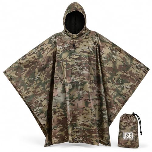 USGI Industries Military-Style OCP Multicam Rain Poncho Waterproof Ripstop Camouflage