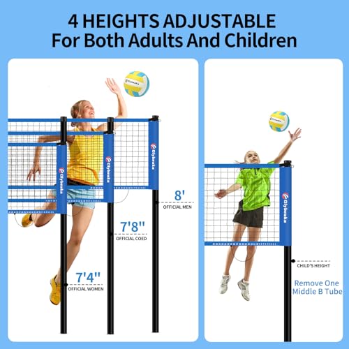 20FT Outdoor Volleyball Net Set - Blue | Adjustable Height, Pump & Carry Bag