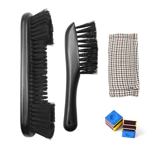 Black Billiards Pool Table & Rail Cleaning Brush Set with Cue Shaft Slicker & Chalk Cube