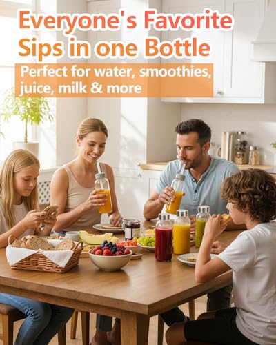Zukro 16 oz Glass Juice Bottles Pack of 4 with Leak-Proof Stainless Steel Lids