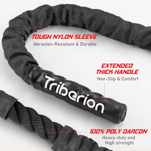 Battle Rope - 1.5 Inch x 30 FT Heavy Duty Training Rope with Sleeve & Anchor Kit - Black