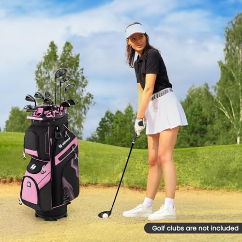 14-Way Golf Cart Bag with Cooler & Full Length Dividers - Black+Pink
