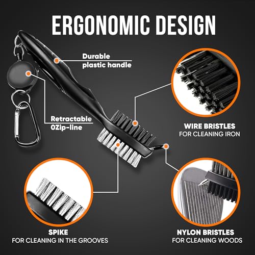 Golf Club Cleaning Brush with Retractable Clip - Ergonomic Design