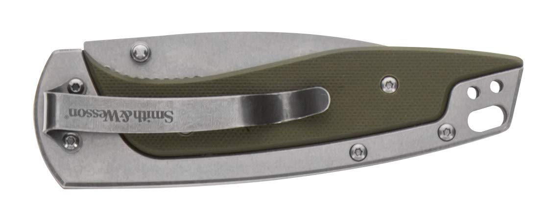 Smith & Wesson Freighter 7.6in High Carbon S.S. Folding Knife with 3.2in Drop Point Blade and Stainless/G10 Handle for Outdoor, Tactical, Survival and EDC