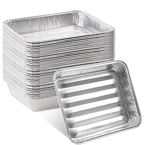 PlasticPro 50 Pack Disposable Aluminum Grill Liners 8.5x7 Inches - Ribbed Drip Pans for Grilling & Broiling