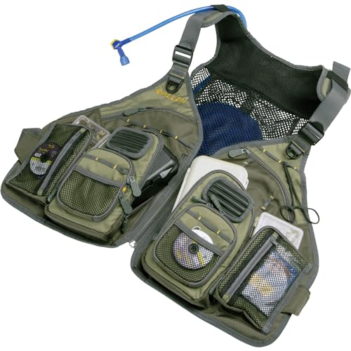 Allen Company, Big Horn Fishing Chest Vest with MOLLE Web Gear Lash, with Hydration Storage Pocket, Fishing Outdoor Gear, Olive, Medium (6346)