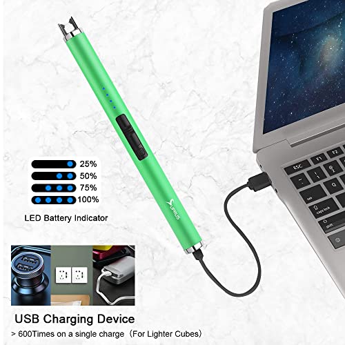 Glow-in-the-Dark USB Lighter - Rechargeable Windproof for BBQ & Candle - Green