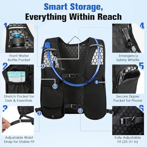 Lightweight Hydration Vest Backpack with 2L Bladder - Black