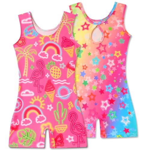 Gymnastics Leotards for Girls - Toddler Biketards with Shorts (2 Pack)
