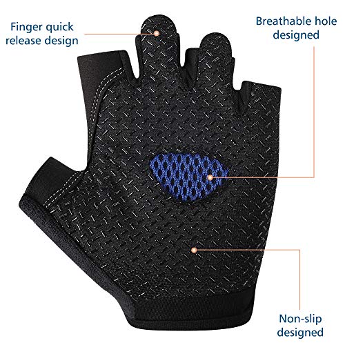 Half Finger Cycling Gloves - Breathable Anti-Slip MTB Bike Gear - Blue, Large