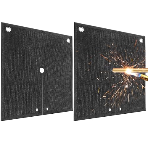 Welding Blanket Fireproof for Copper Pipe - 2 Pack Fire Resistant Fiberglass Soldering Mat with Plumbing Hole, Protective Flame Insulation Pad for Propane Torch Brazing Plumbing, 12" x 12"