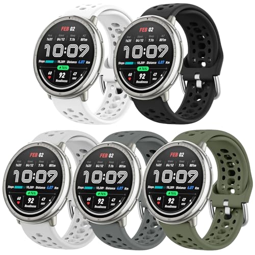 5-Pack Silicone Watch Bands for Amazfit Active & GTS - Black/Green/Gray/White