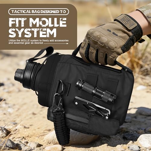 NATURE PIONEOR 64 oz Tactical Insulated Water Bottle with MOLLE Pouch & 3 Lids - Black