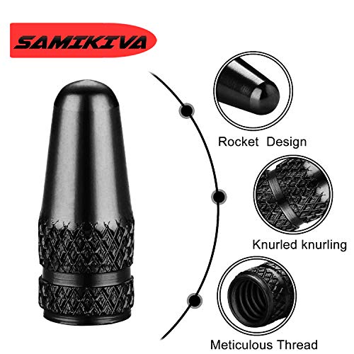 10 Pack Presta Valve Stem Caps - Anodized Aluminum Rocket Style - Black